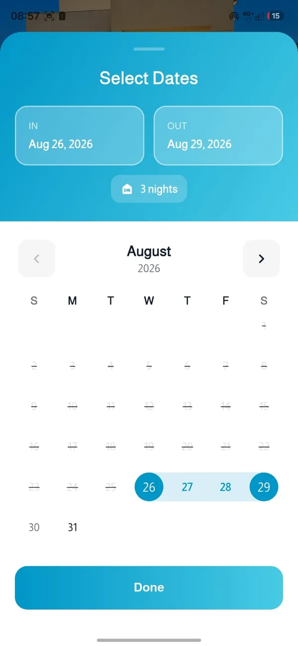 Calendar date picker showing nights selected