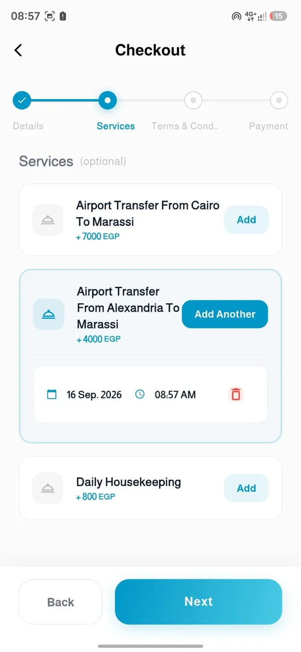 Concierge add-on services — airport transfer and housekeeping